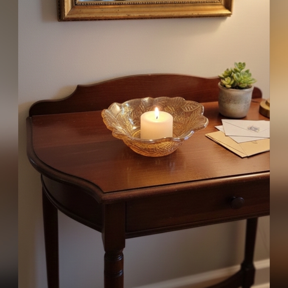 Vintage Amber Carnival Glass Dish Loganberry Leaf Pattern Triangle Bowl